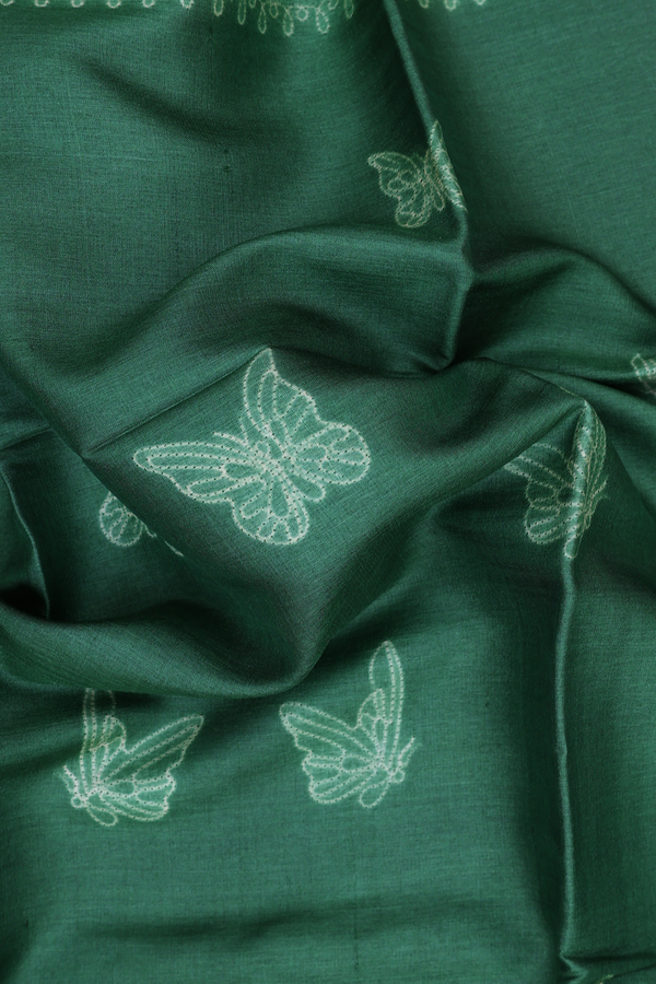 Tussar Silk Saree In Forest Green With Shibori Design