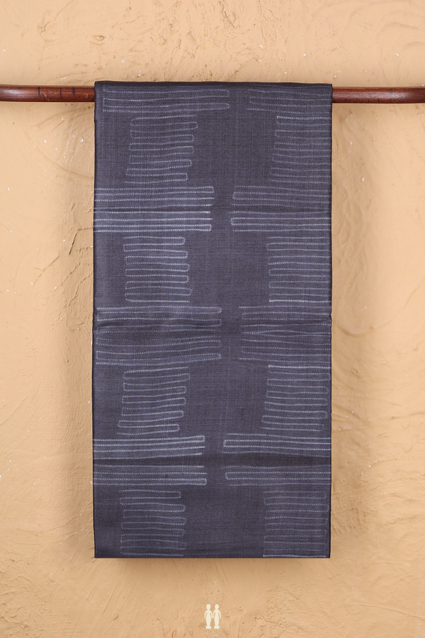 Tussar Silk Saree In Charcoal Grey With Printed Design