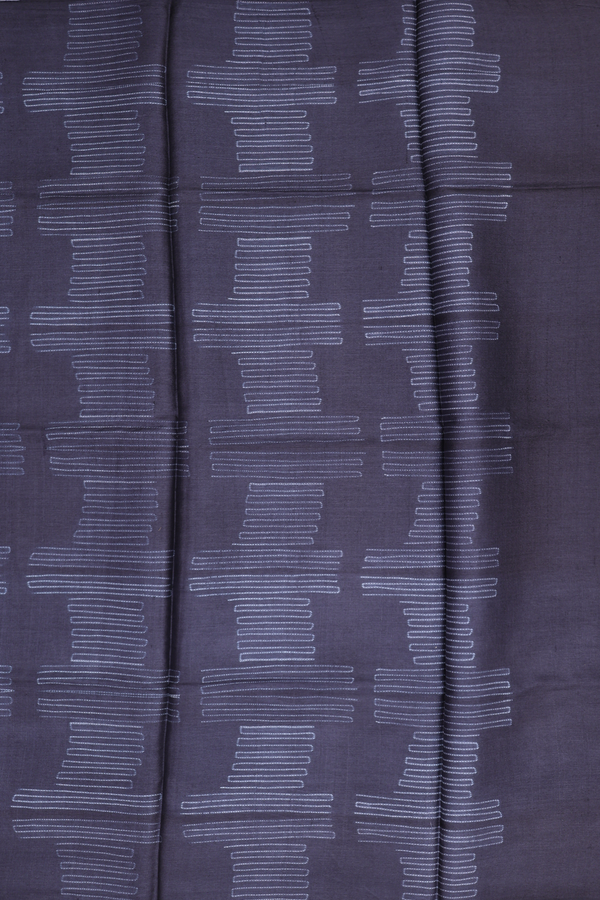 Tussar Silk Saree In Charcoal Grey With Printed Design