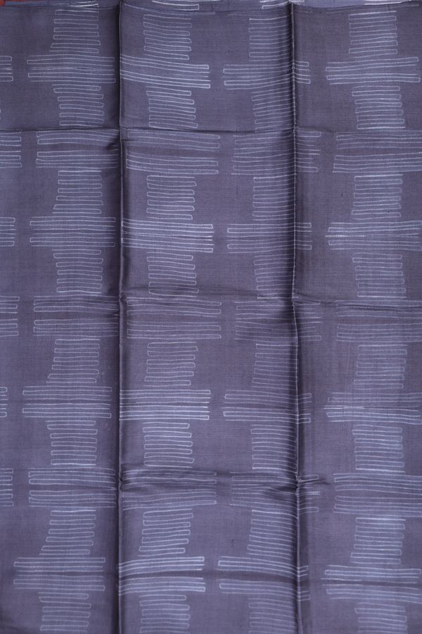Tussar Silk Saree In Charcoal Grey With Printed Design