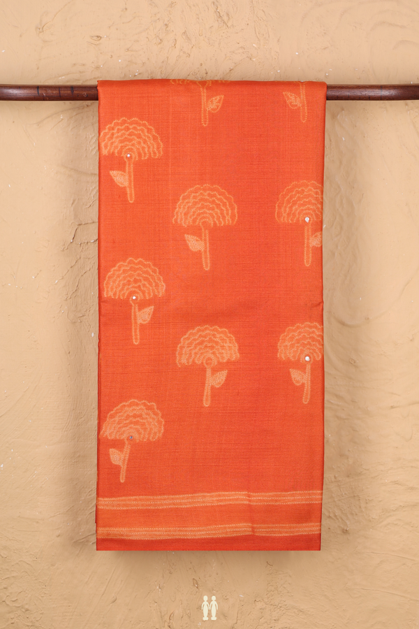 Tussar Silk Saree In Bright Orange With Shibori Design