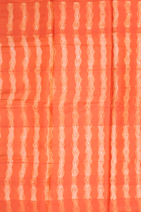 Tussar Silk Saree In Bright Orange With Shibori Design