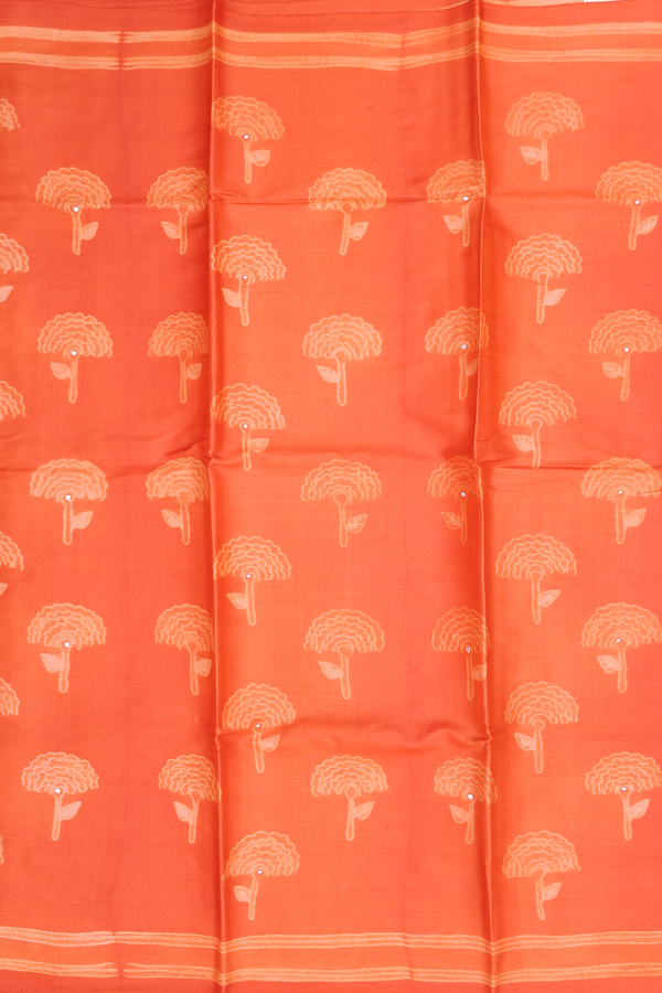 Tussar Silk Saree In Bright Orange With Shibori Design