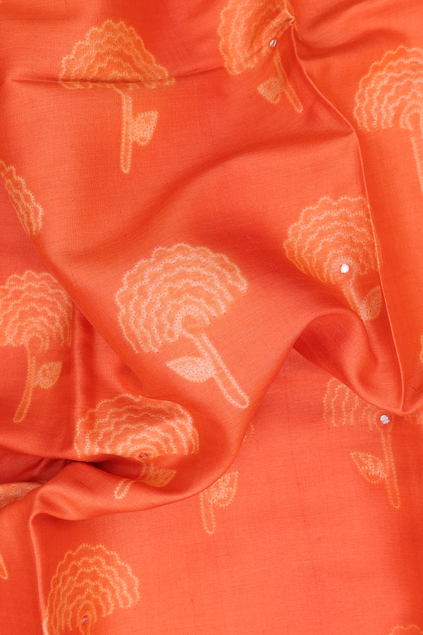 Tussar Silk Saree In Bright Orange With Shibori Design
