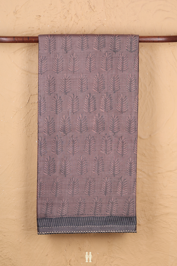 Tussar Silk Saree In Cocoa Brown With Printed Design