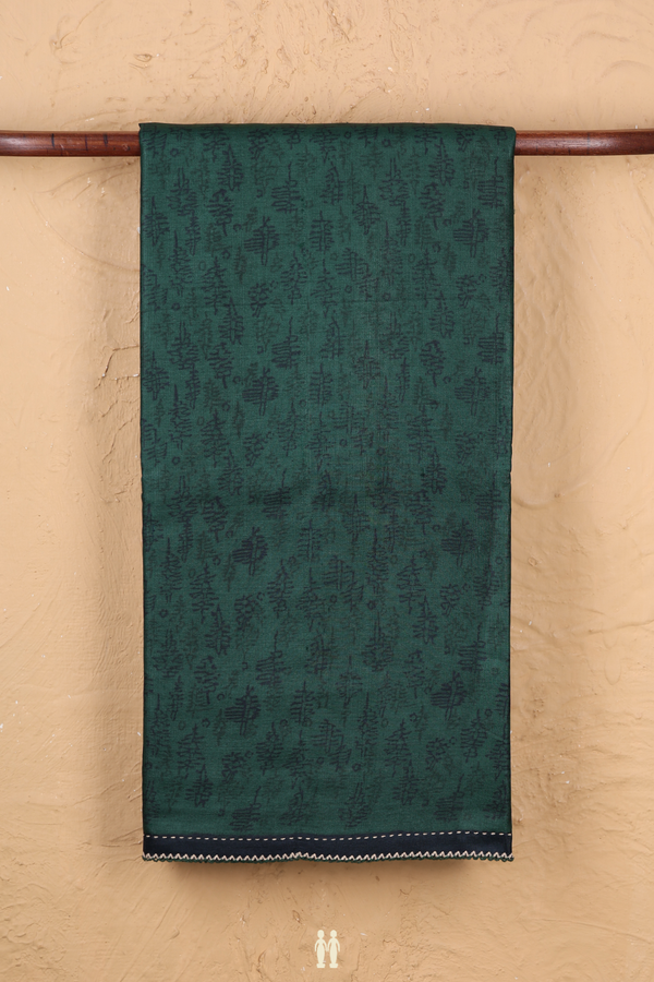 Tussar Silk Saree In Dark Green With Printed Design