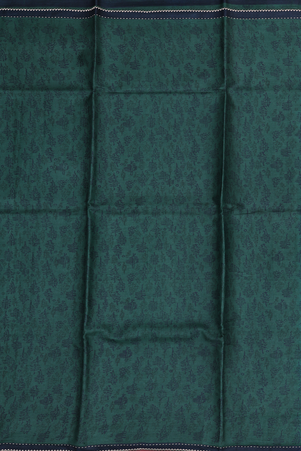Tussar Silk Saree In Dark Green With Printed Design