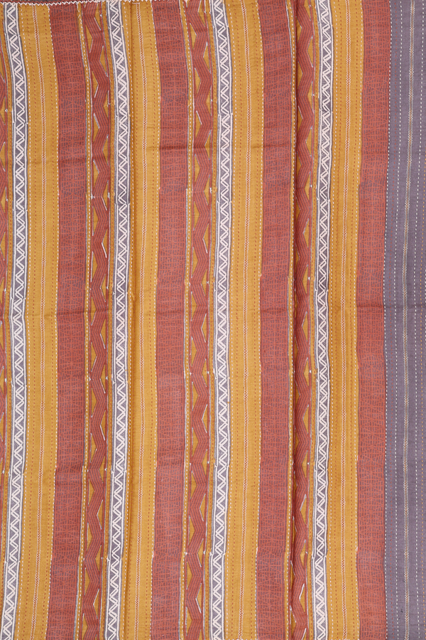 Tussar Silk Saree In Golden Yellow With Stripes Design