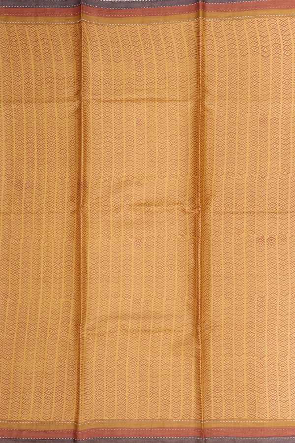 Tussar Silk Saree In Golden Yellow With Stripes Design