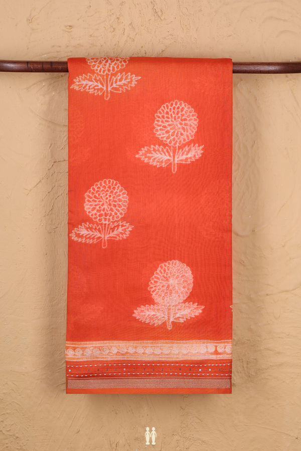 Chanderi Silk Cotton Saree Spiced Orange With Shibori Design