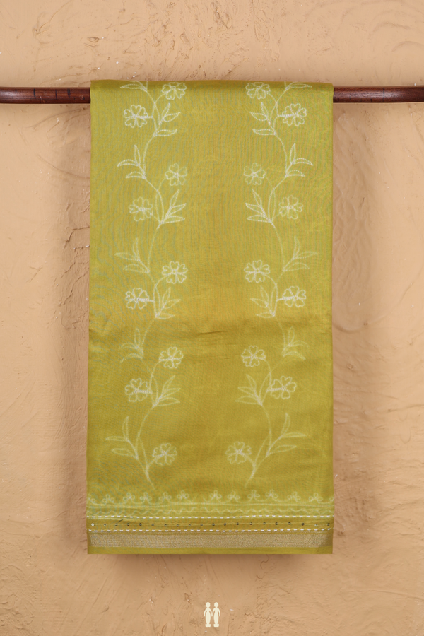 Chanderi Silk Cotton Saree In Pear Green With Shibori Design