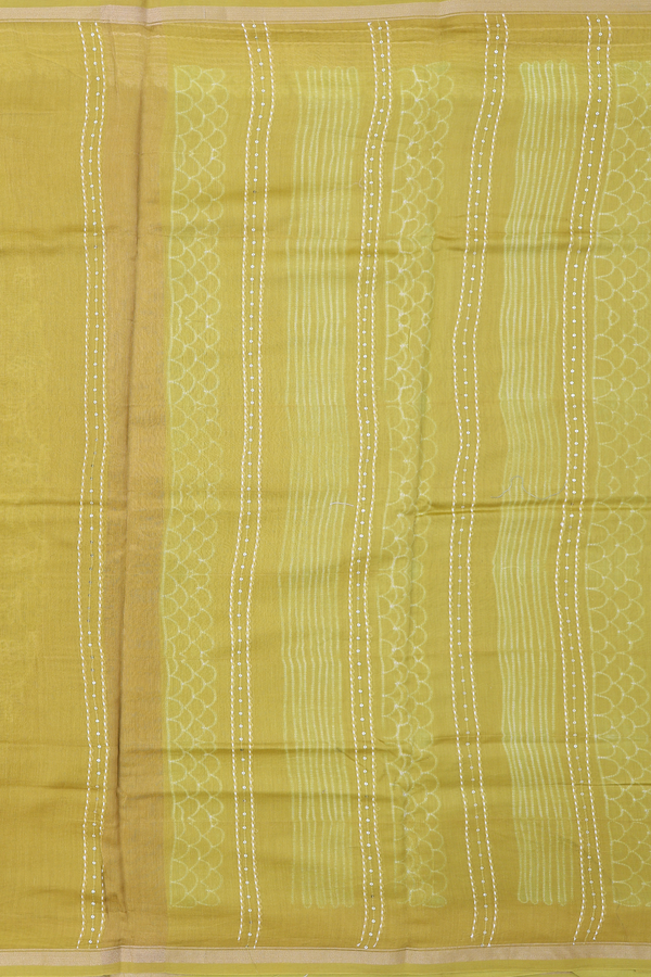 Chanderi Silk Cotton Saree In Pear Green With Shibori Design