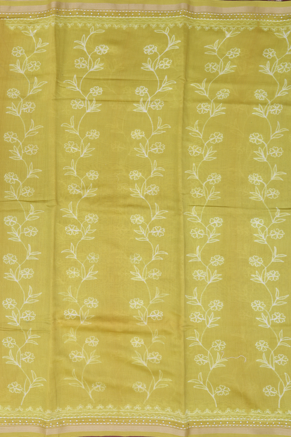 Chanderi Silk Cotton Saree In Pear Green With Shibori Design