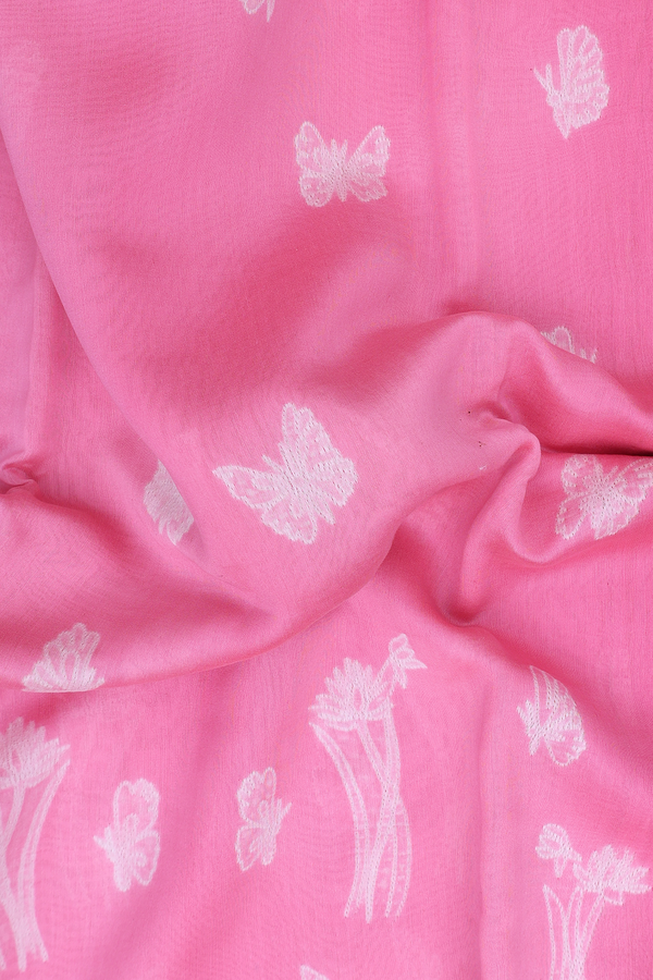 Chanderi Silk Cotton Saree In Pink With Shibori Design