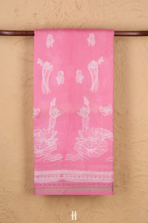 Chanderi Silk Cotton Saree In Pink With Shibori Design