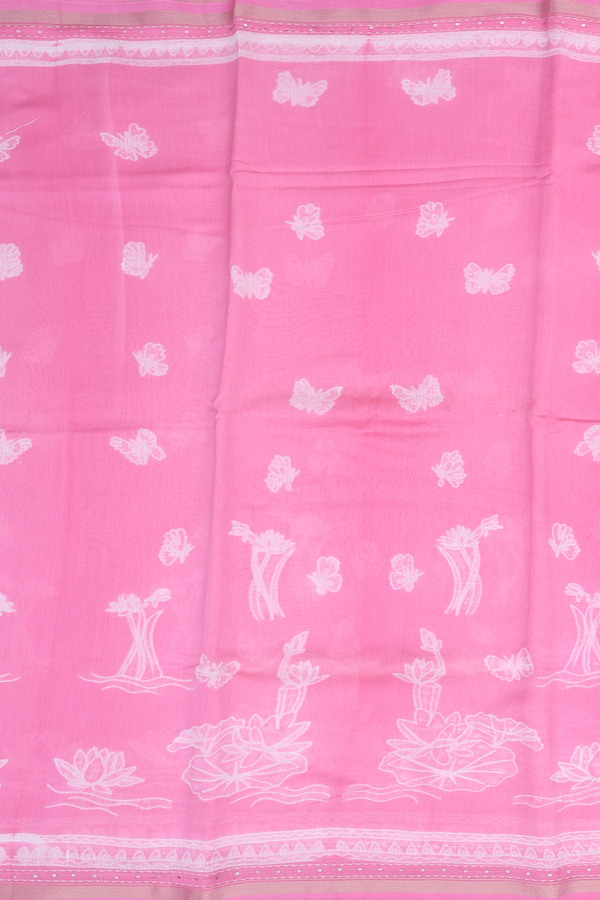 Chanderi Silk Cotton Saree In Pink With Shibori Design