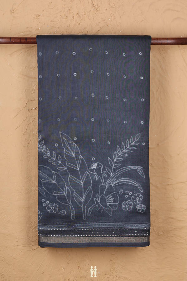 Chanderi Silk Cotton Saree Charcoal Grey With Shibori Design