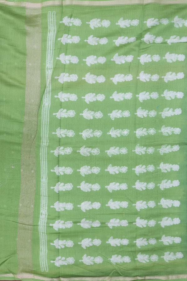 Chanderi Silk Cotton Saree In Green With Shibori Design