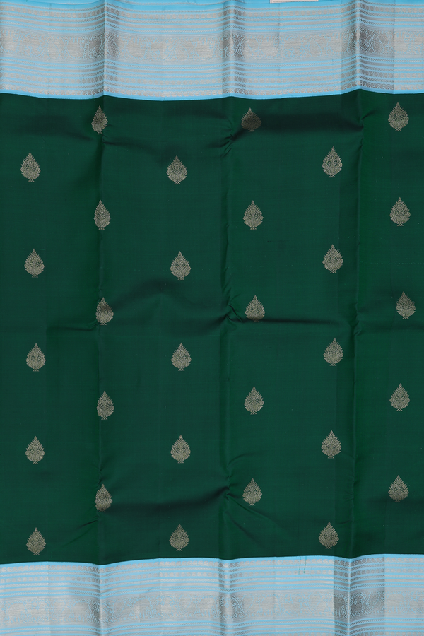 Kanchipuram Silk Saree In Forest Green With Zari Buttas