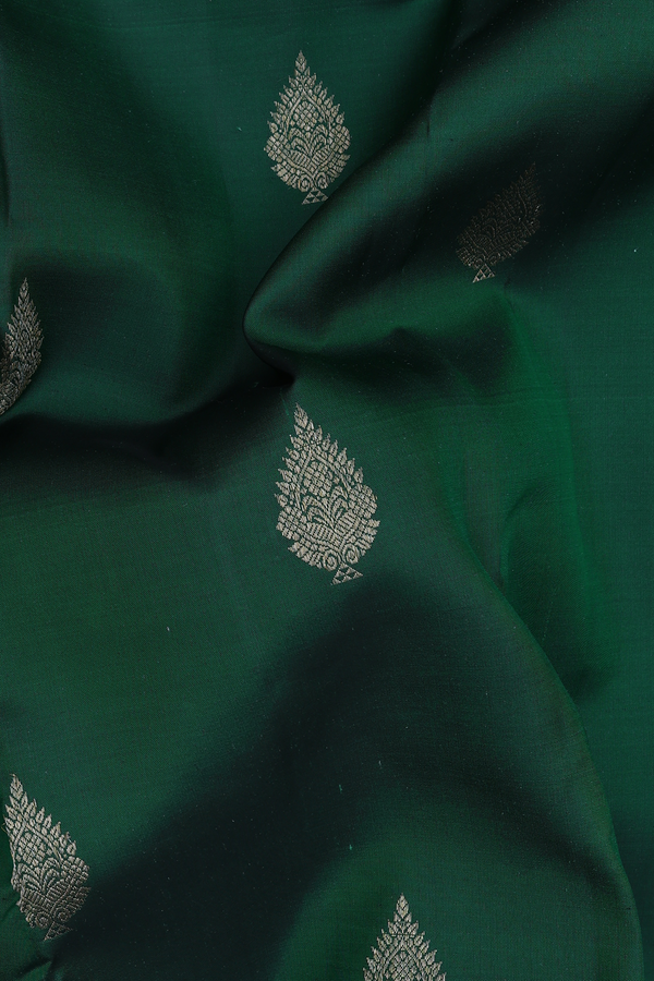 Kanchipuram Silk Saree In Forest Green With Zari Buttas