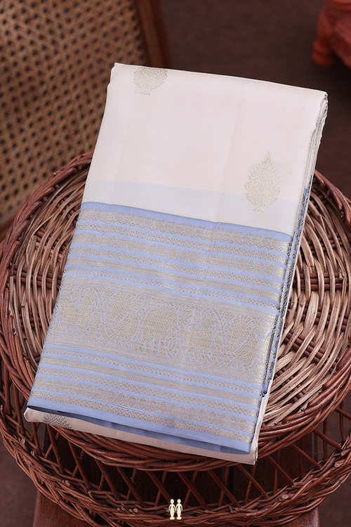 Kanchipuram Silk Saree In Off White With Zari Buttas