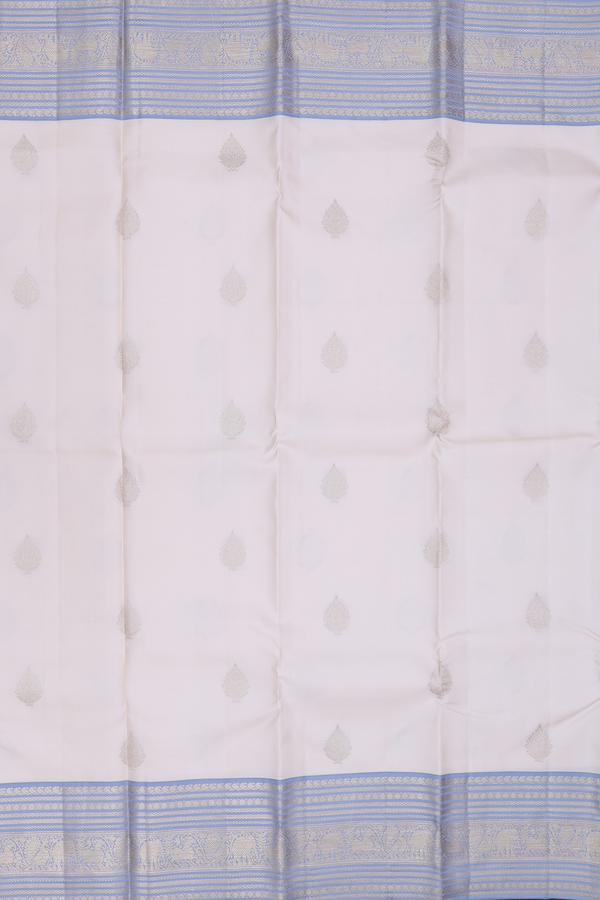 Kanchipuram Silk Saree In Off White With Zari Buttas
