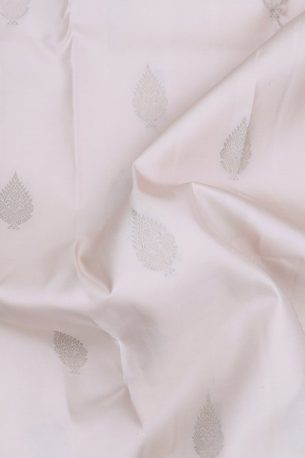Kanchipuram Silk Saree In Off White With Zari Buttas