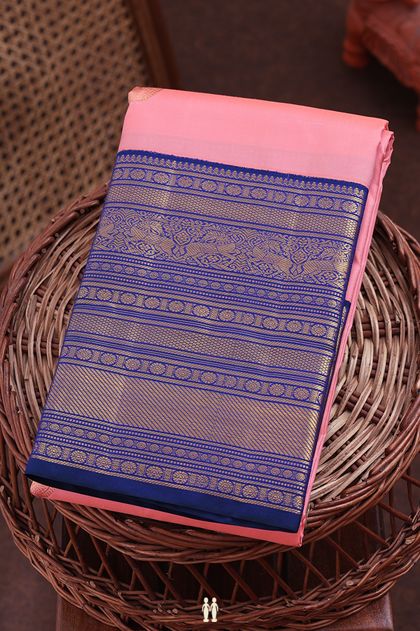 Kanchipuram Silk Saree In Peach With Paisley Buttas