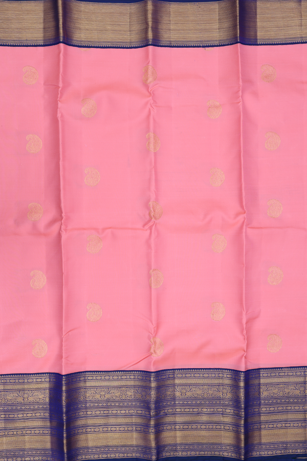 Kanchipuram Silk Saree In Peach With Paisley Buttas