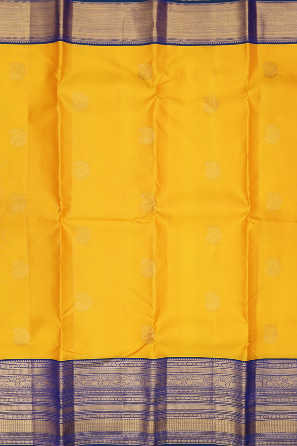 Kanchipuram Silk Saree In Yellow With Paisley Buttas