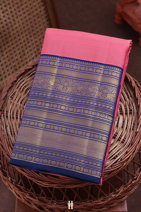 Kanchipuram Silk Saree In Pink With Paisley Buttas