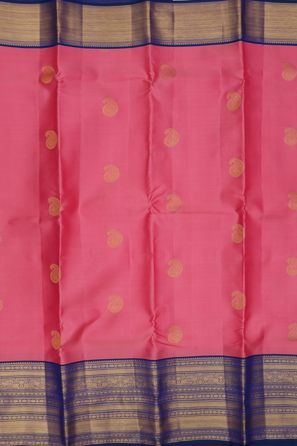 Kanchipuram Silk Saree In Pink With Paisley Buttas