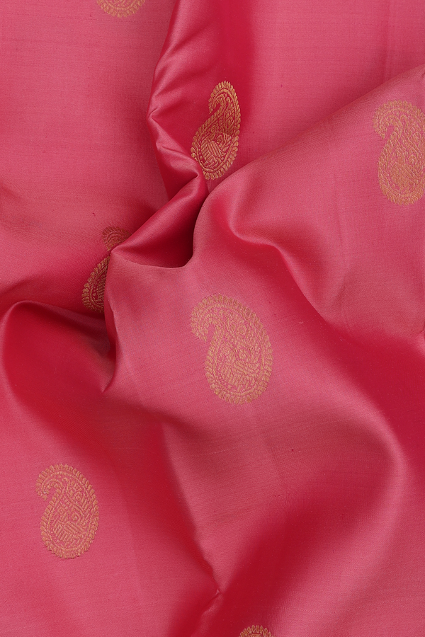 Kanchipuram Silk Saree In Pink With Paisley Buttas