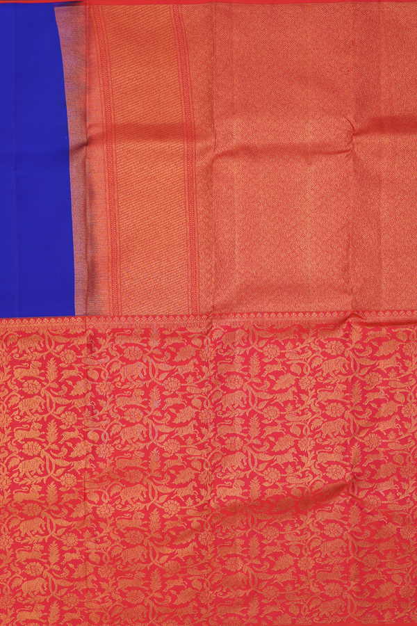 Kanchipuram Silk Saree In Blue And Orange With Half And Half