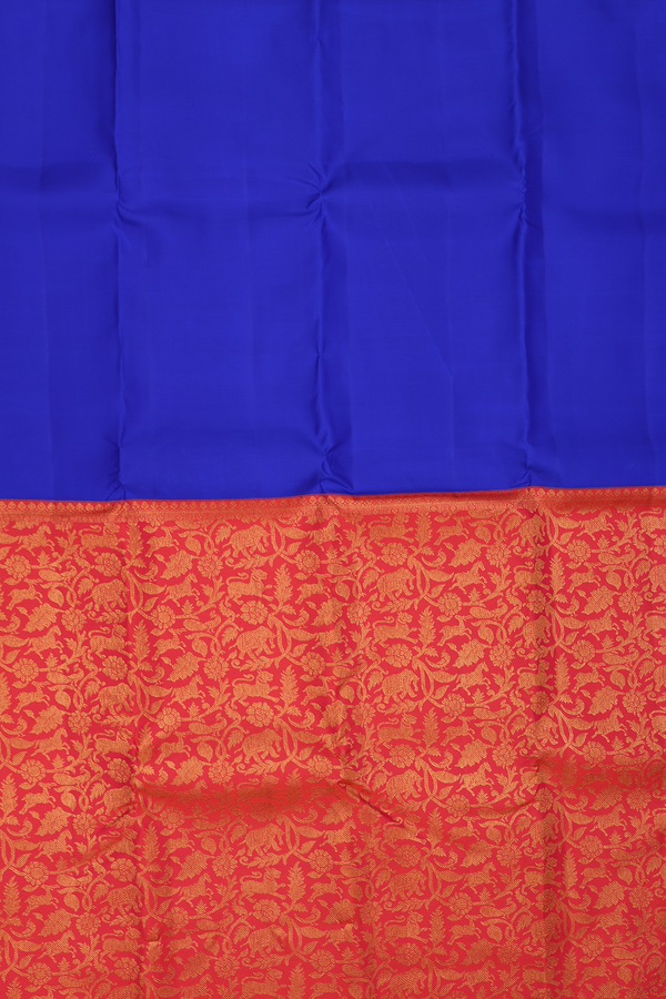 Kanchipuram Silk Saree In Blue And Orange With Half And Half
