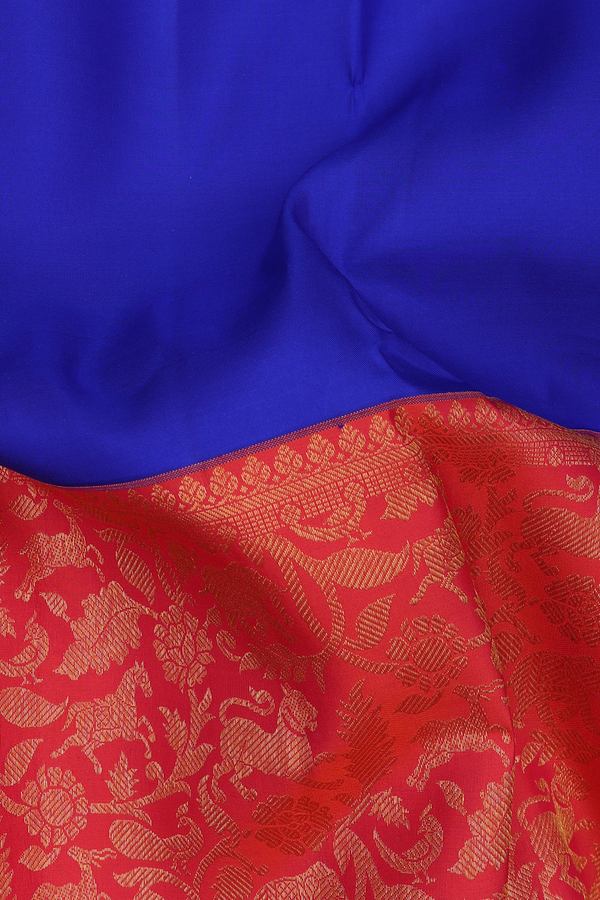 Kanchipuram Silk Saree In Blue And Orange With Half And Half
