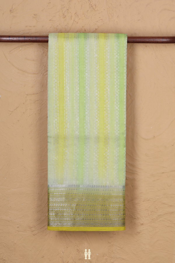 Kota Silk Saree In Green And Yellow With Stripes Design