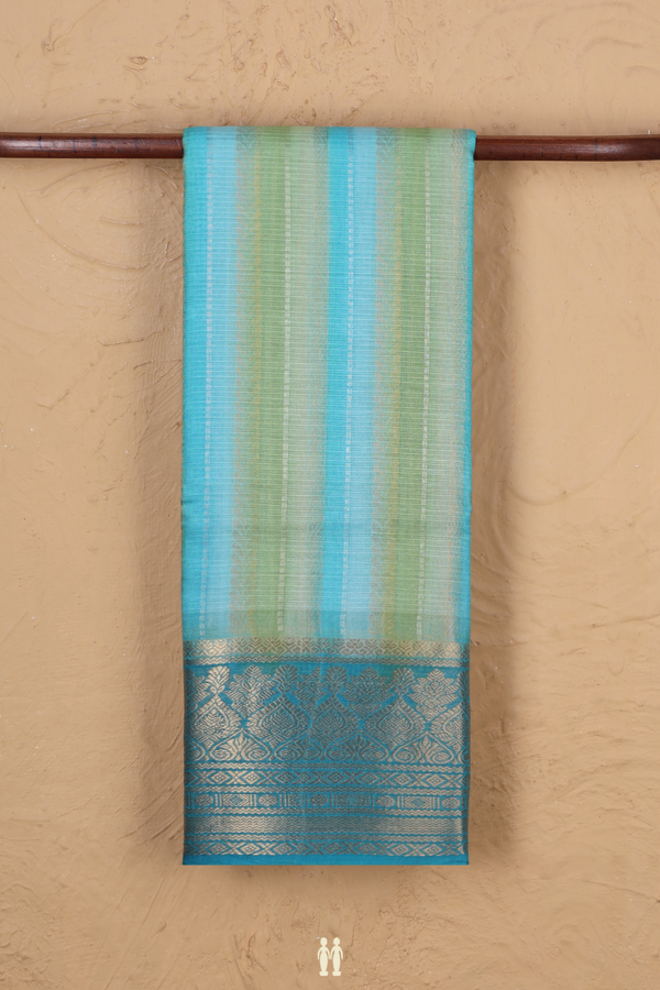 Kota Silk Saree In Green And Blue With Stripes Design