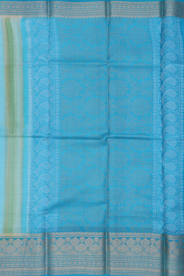 Kota Silk Saree In Green And Blue With Stripes Design