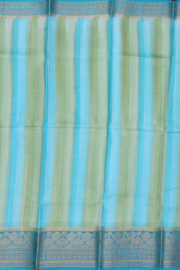 Kota Silk Saree In Green And Blue With Stripes Design