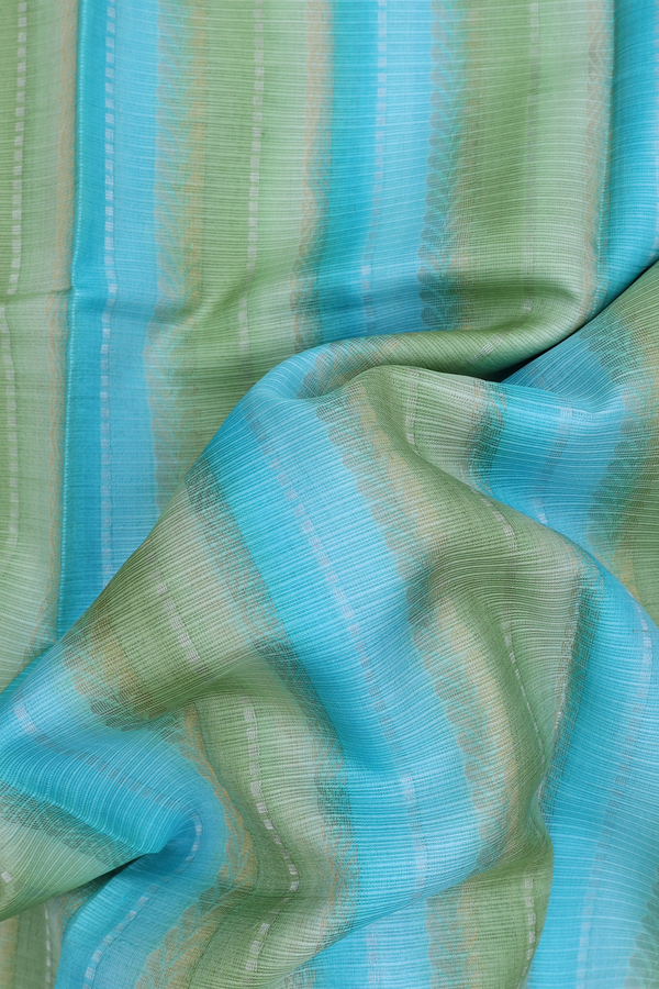 Kota Silk Saree In Green And Blue With Stripes Design
