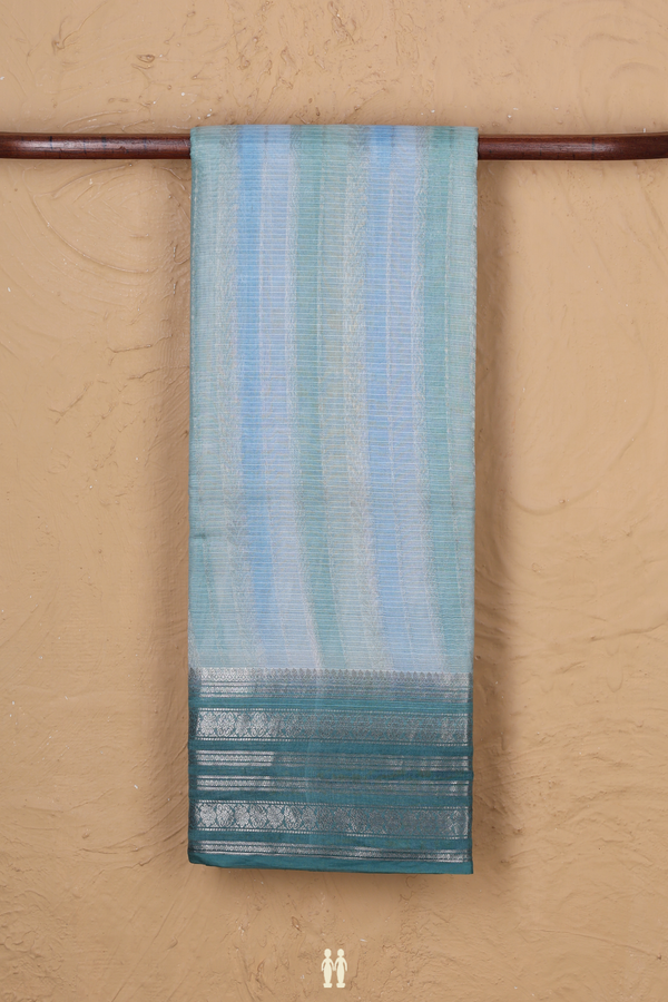 Kota Silk Saree In Green And Blue With Stripes Design