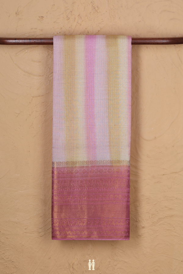Kota Silk Saree In Pink And Yellow With Stripes Design