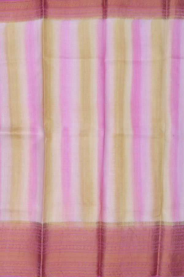 Kota Silk Saree In Pink And Yellow With Stripes Design
