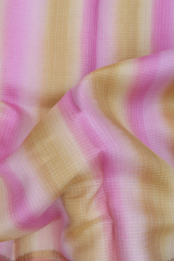 Kota Silk Saree In Pink And Yellow With Stripes Design