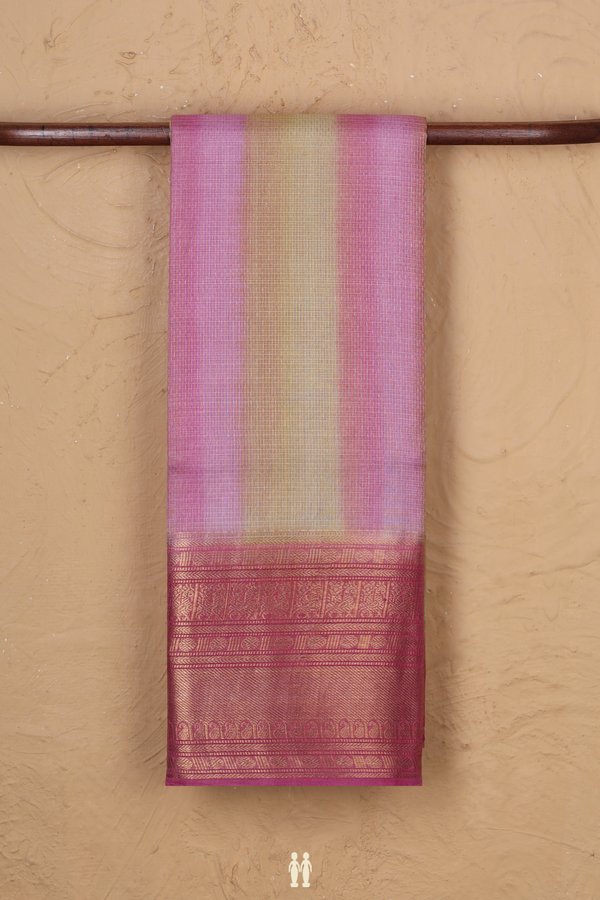 Kota Silk Saree In Pink And Yellow With Stripes Design