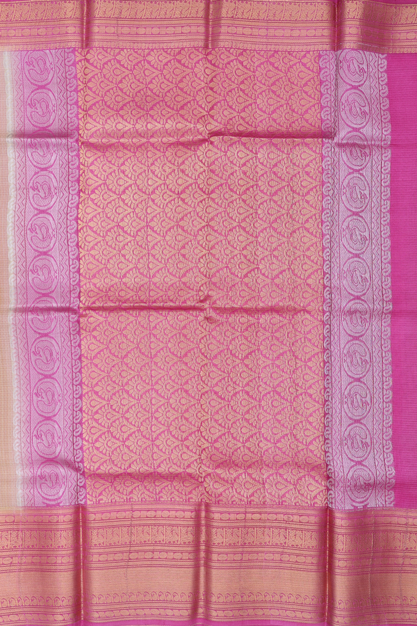 Kota Silk Saree In Pink And Yellow With Stripes Design