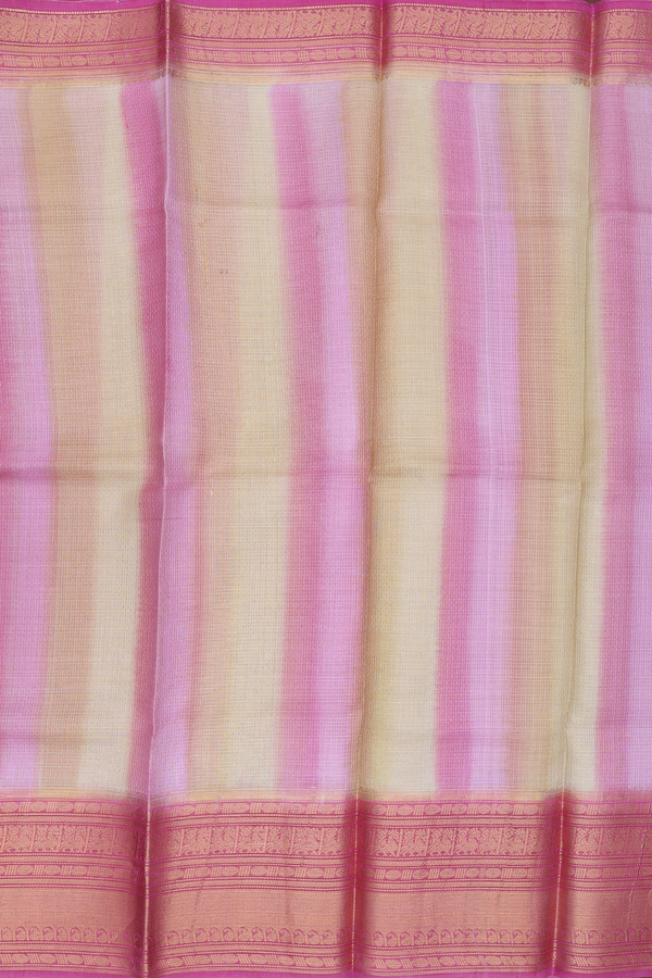 Kota Silk Saree In Pink And Yellow With Stripes Design