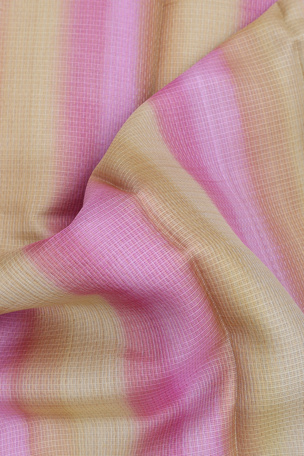 Kota Silk Saree In Pink And Yellow With Stripes Design