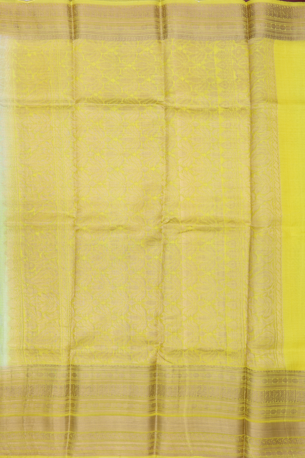 Kota Silk Saree In Green And Yellow With Stripes Design
